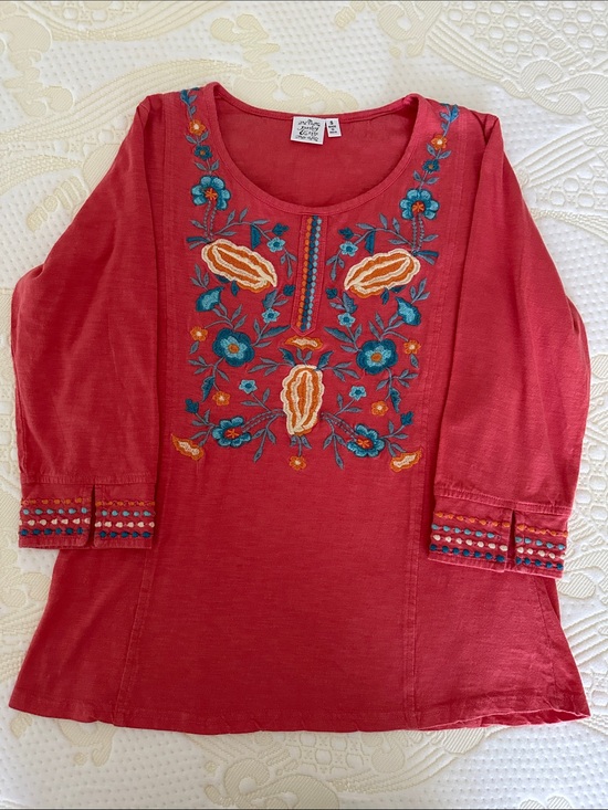 Parsley & Sage Tops - Embroidered Scoop Neck Women’s Top - orange